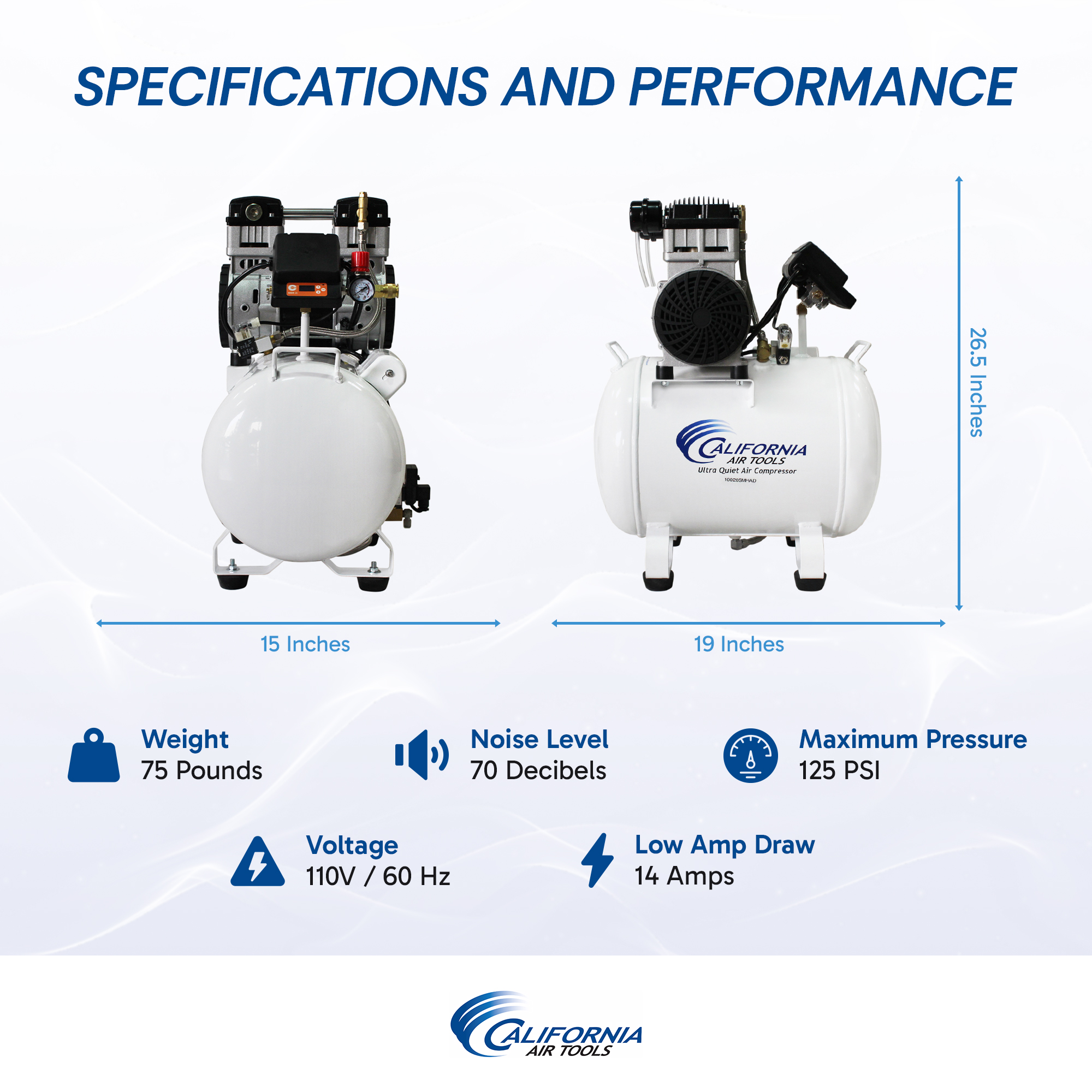 CALIFORNIA AIR TOOLS 10020SMHAD Powerful 2.0 Hp SMART Ultra Quiet & Oil-Free 10 Gallon Air Compressor with Automatic Drain Valve