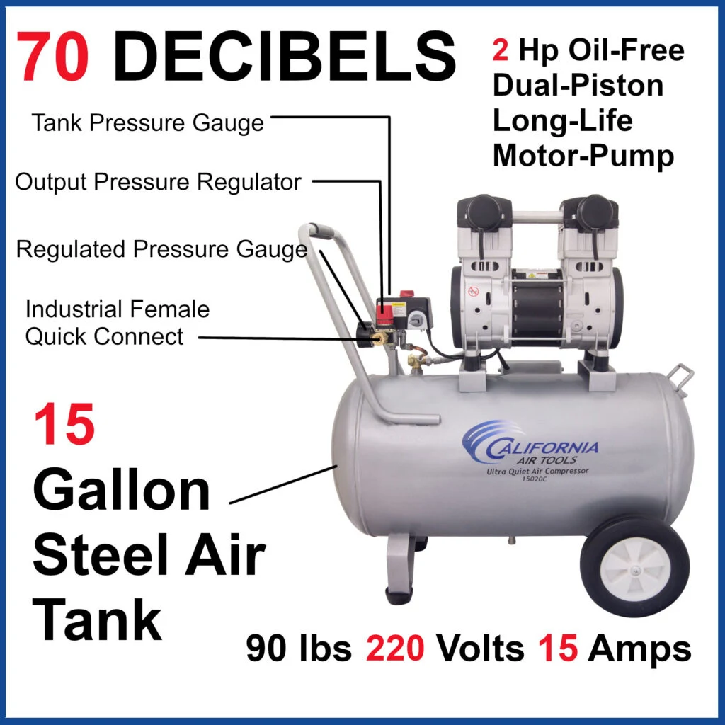 CALIFORNIA AIR TOOLS 15020C-22060 Ultra Quiet, Oil-Free and Powerful 2.0 Hp 15-Gallon Air Compressor