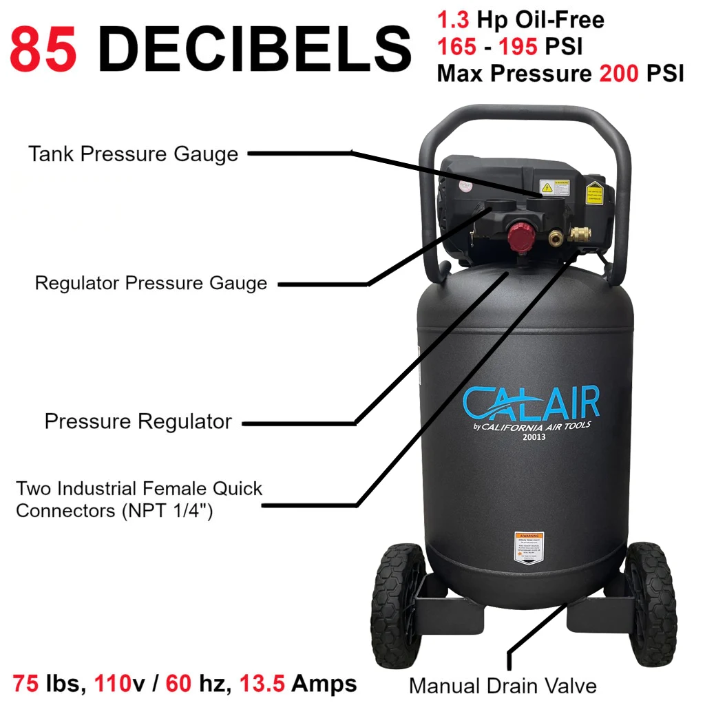 California Air Tools CALAIR-20013 High Pressure 20 Gallon 1.3 Hp Air Compressor