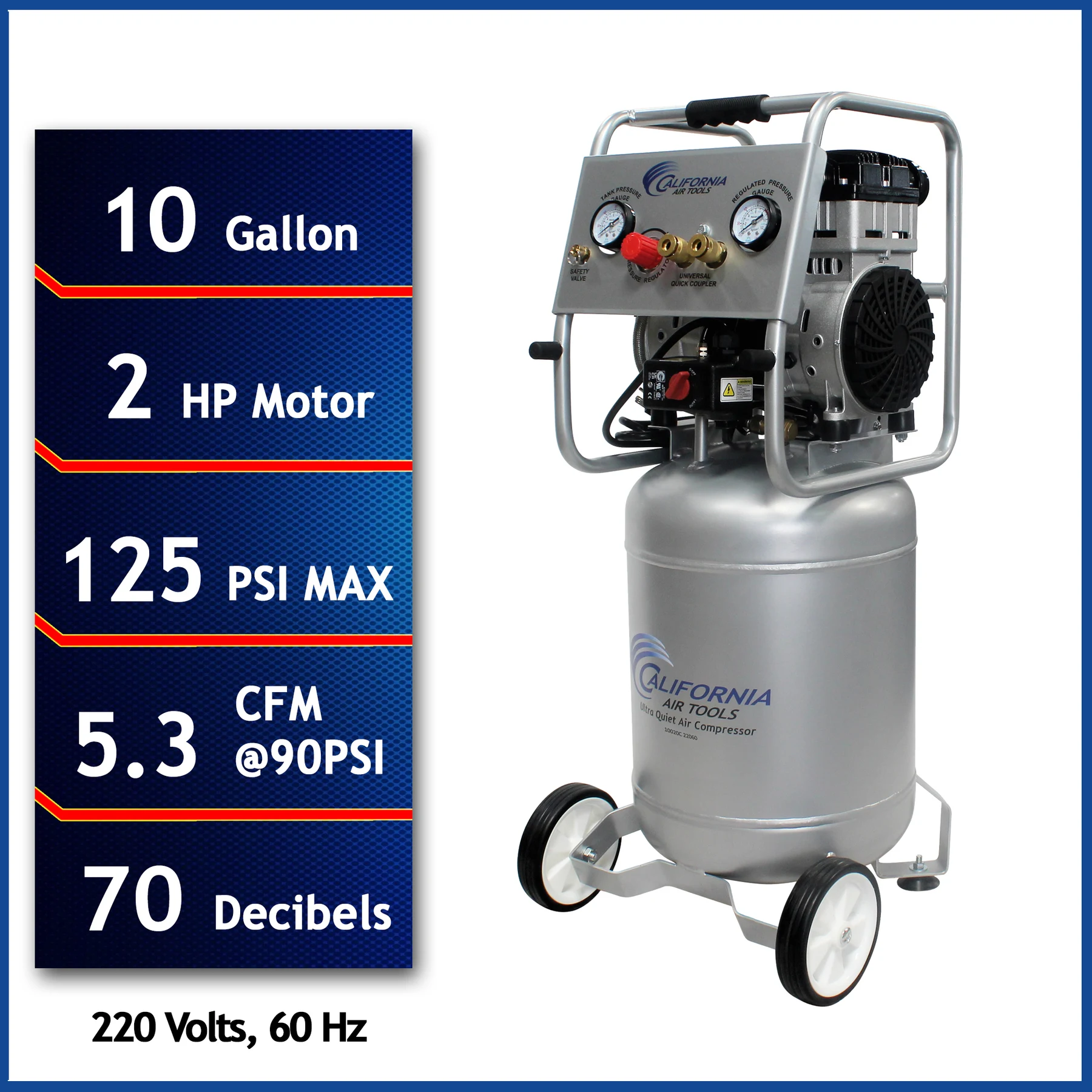 CALIFORNIA AIR TOOLS 10020C-22060 Powerful 2.0 Hp Ultra Quiet, Oil-Free Air Compressor (220v 60hz)