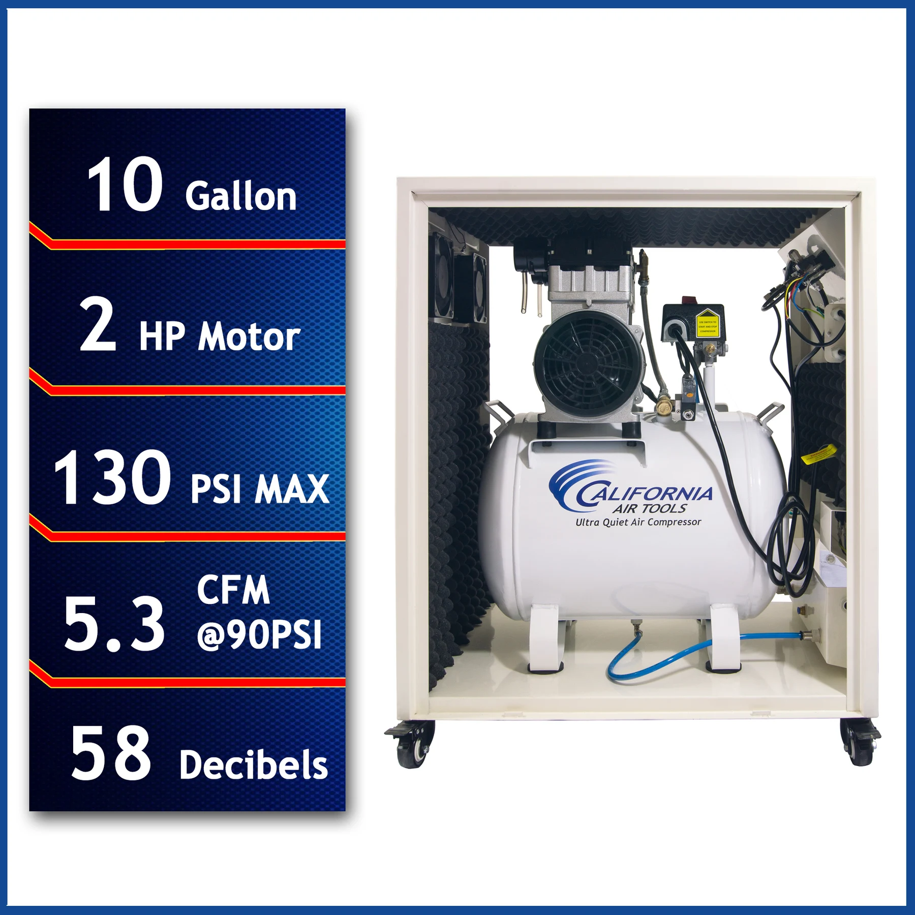 CALIFORNIA AIR TOOLS 10020SPCAD Ultra Quiet and Oil-Free 2.0 Hp 10 Gallon Air Compressor in Sound Proof Cabinet w/Automatic Drain Valve