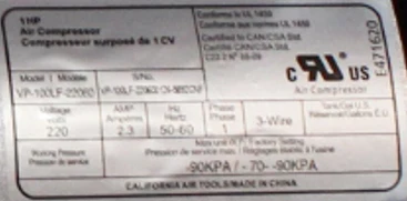 CALIFORNIA AIR TOOLS VP-100LF-22060 1.0 Hp Ultra Quiet & Oil-Free Vacuum Pump/Motor (220v 60hz) 14