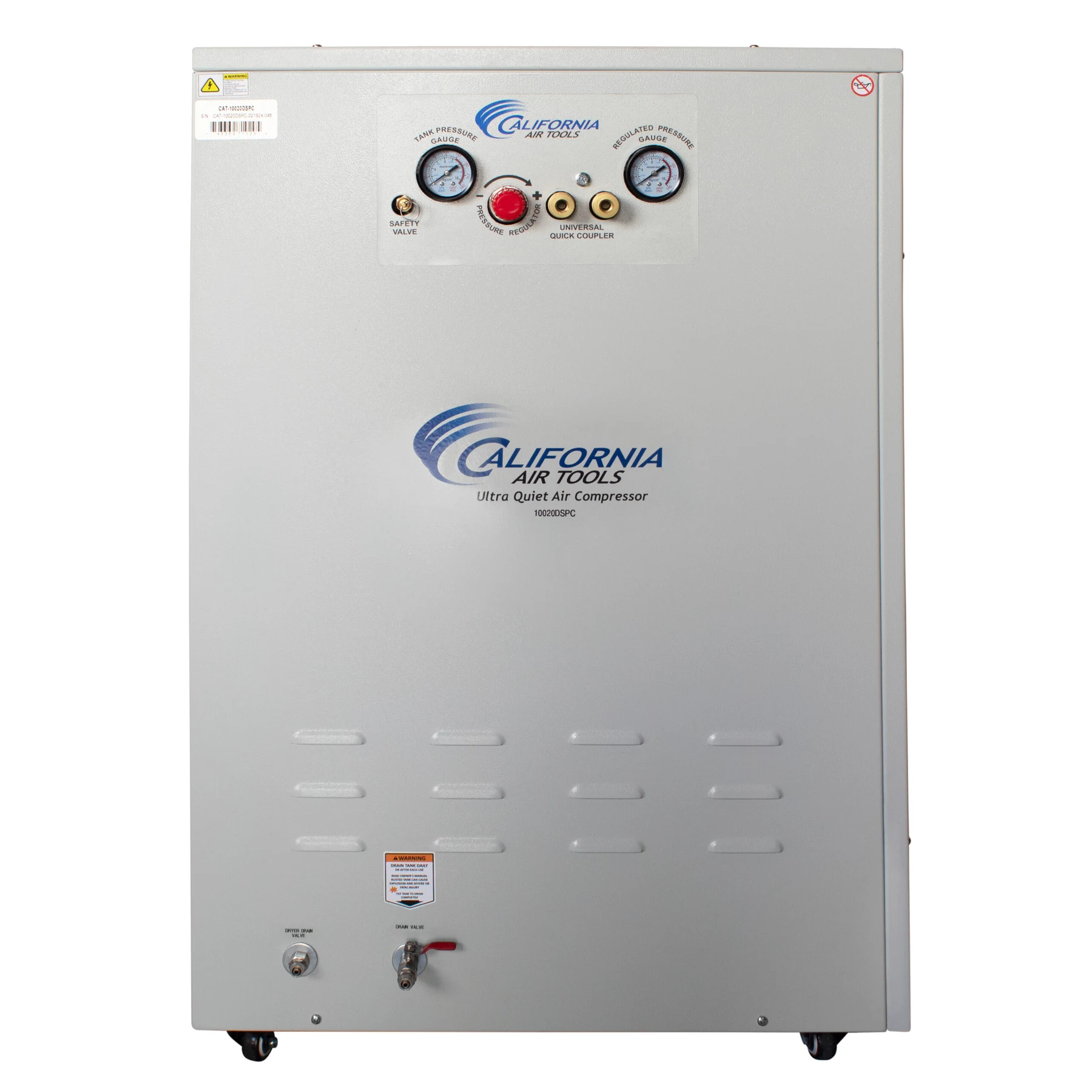 CALIFORNIA AIR TOOLS 10020DSPC Powerful 2.0 Hp Ultra Quiet & Oil-Free 10 Gallon Air Compressor with 80% Air Dryer and Aftercooler in a Sound Proof Cabinet 12