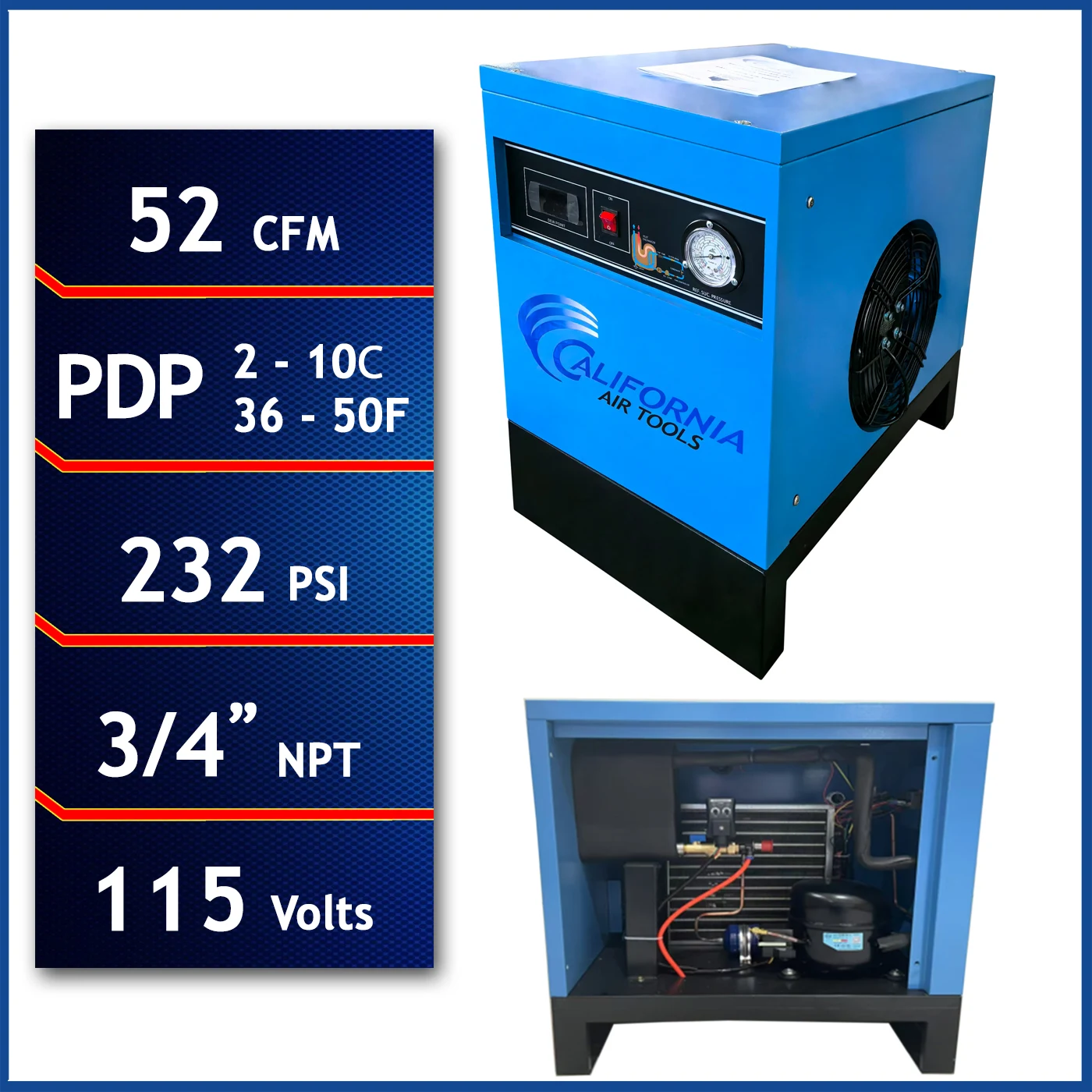 CALIFORNIA AIR TOOLS RD-91502 High-Efficiency Non-Recycling 98% Refrigerated Air Dryer (115v 60hz) – High Pressure