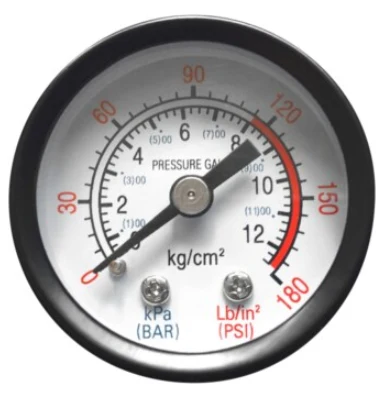 Small Pressure Gauge 1.5″ Diameter Center Back Mount 1/8″ NPT 0-180 PSI, P/N 96005 1