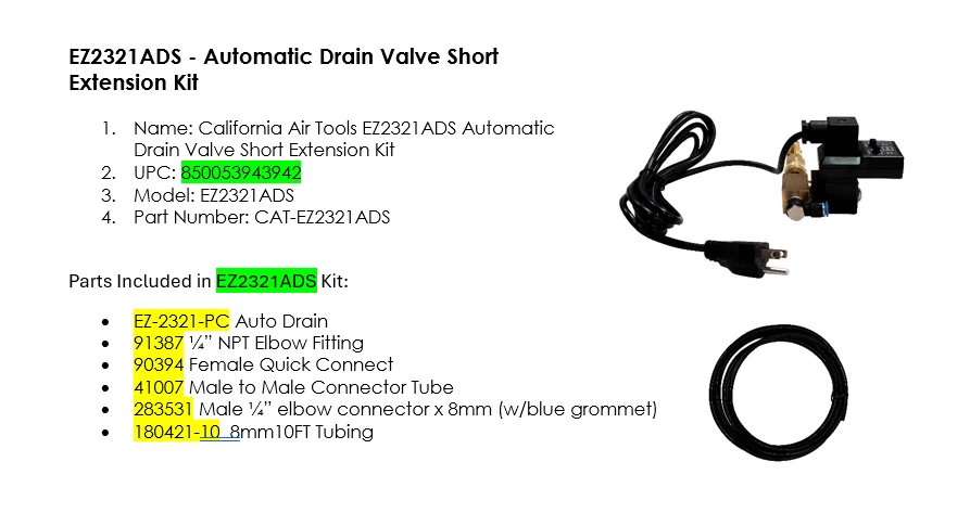 EZ2321ADS AUTOMATIC DRAIN VALVE SHORT EXTENSION KIT 2
