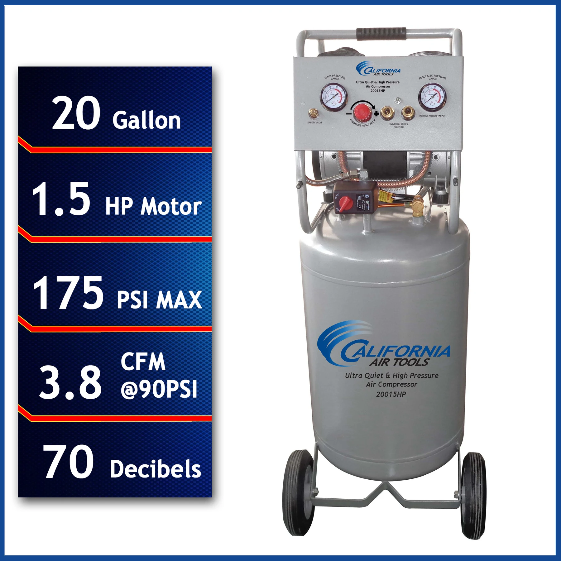 CALIFORNIA AIR TOOLS 20015HP Ultra Quiet, Oil-Free 1.5 Hp High Pressure Air Compressor