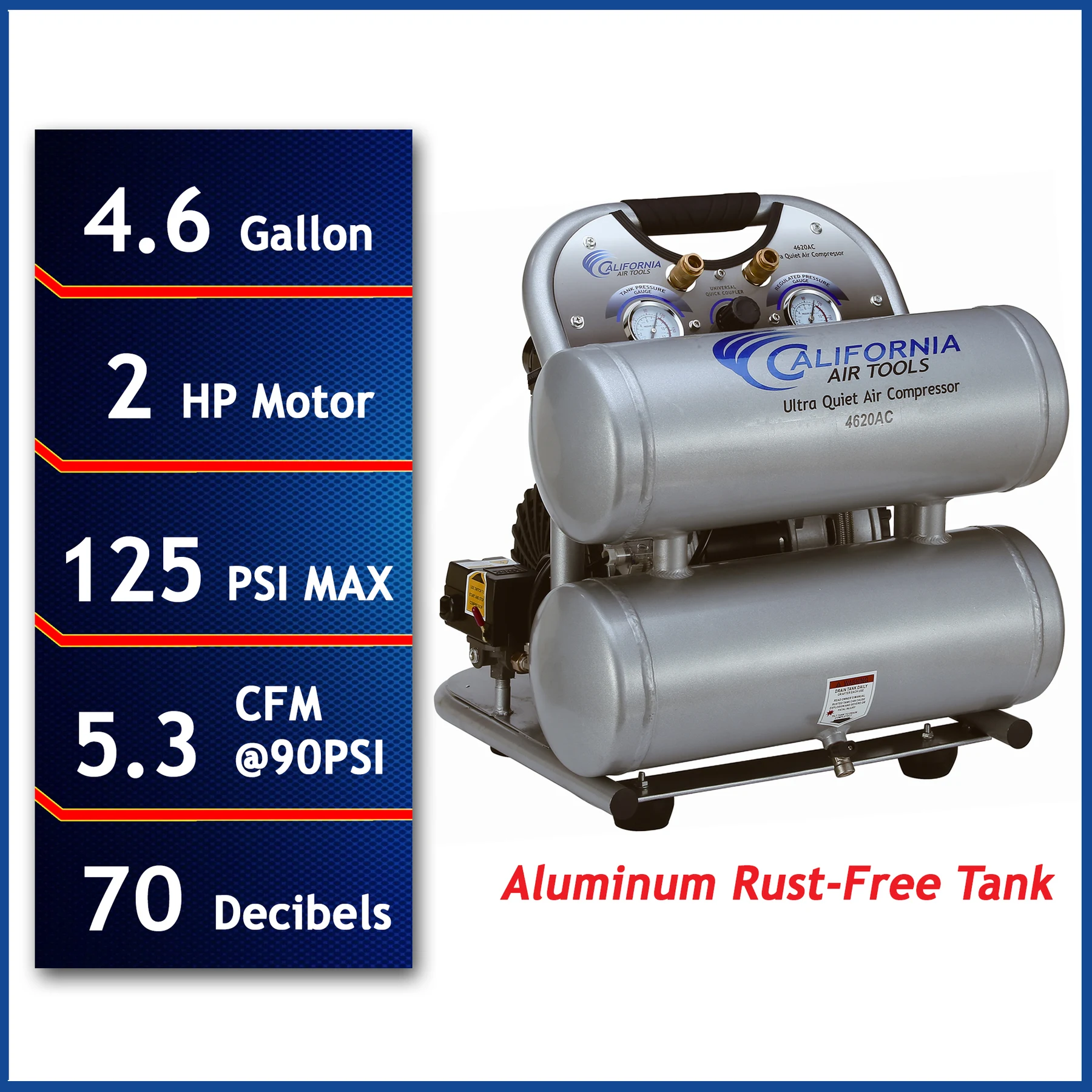 CALIFORNIA AIR TOOLS 4620AC Powerful 2.0 Hp Ultra Quiet & Oil-Free Air Compressor
