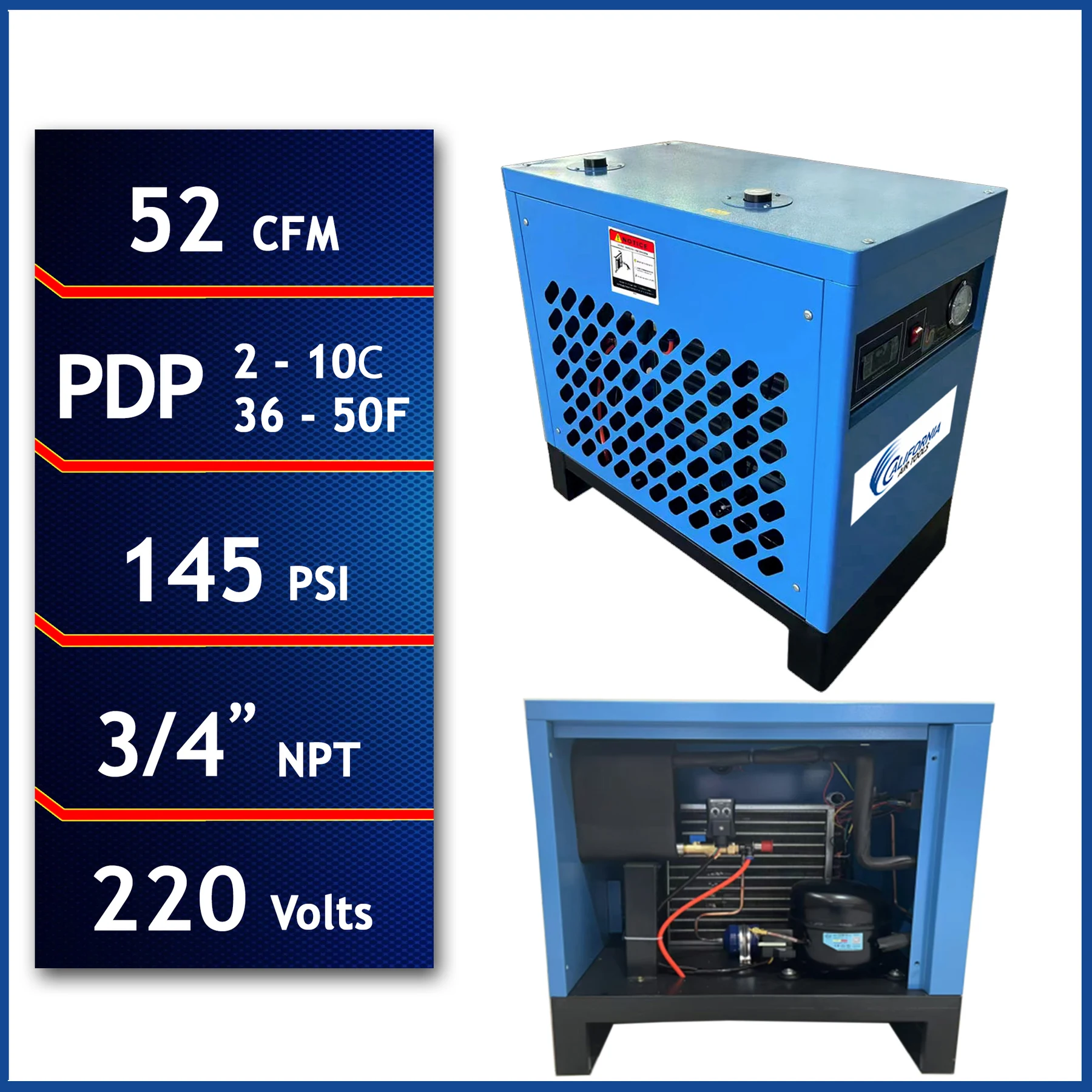 CALIFORNIA AIR TOOLS RD-91503 High-Efficiency Non-Recycling 98% Refrigerated Air Dryer (220v 60hz)