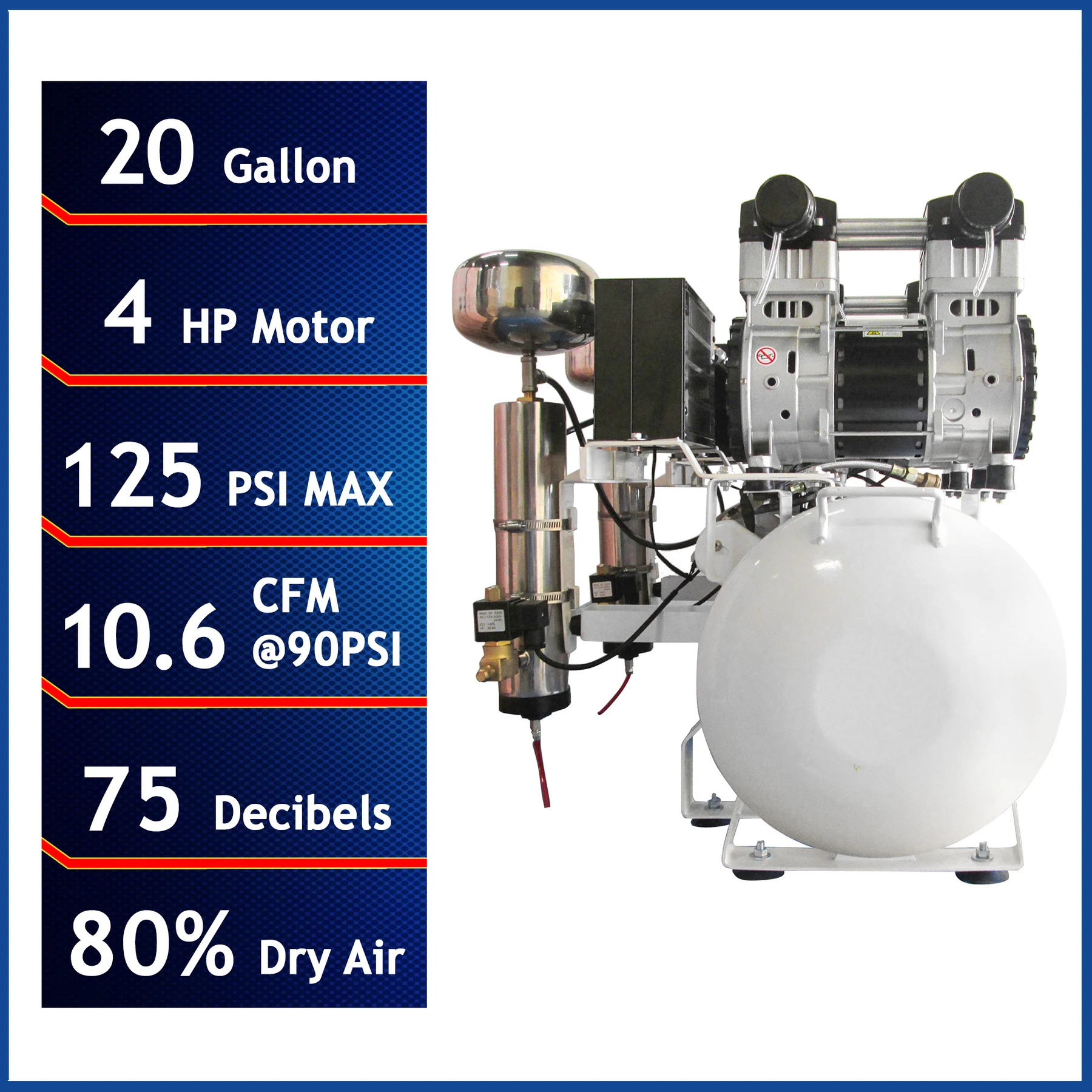 CALIFORNIA AIR TOOLS 20040DC Powerful 4.0 Hp Ultra Quiet & Oil-Free Air Compressor with 80% Air Drying System