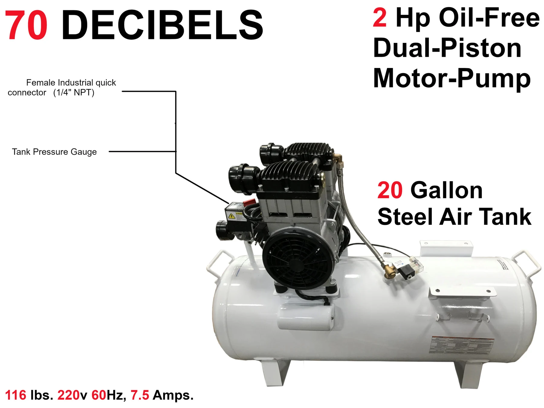 CALIFORNIA AIR TOOLS 20020CTR-22060 Ultra Quiet 70 dB, Powerful 2.0 Hp 20-Gallon Horizontal Oil-Free Air Compressor (220v 60hz) 19