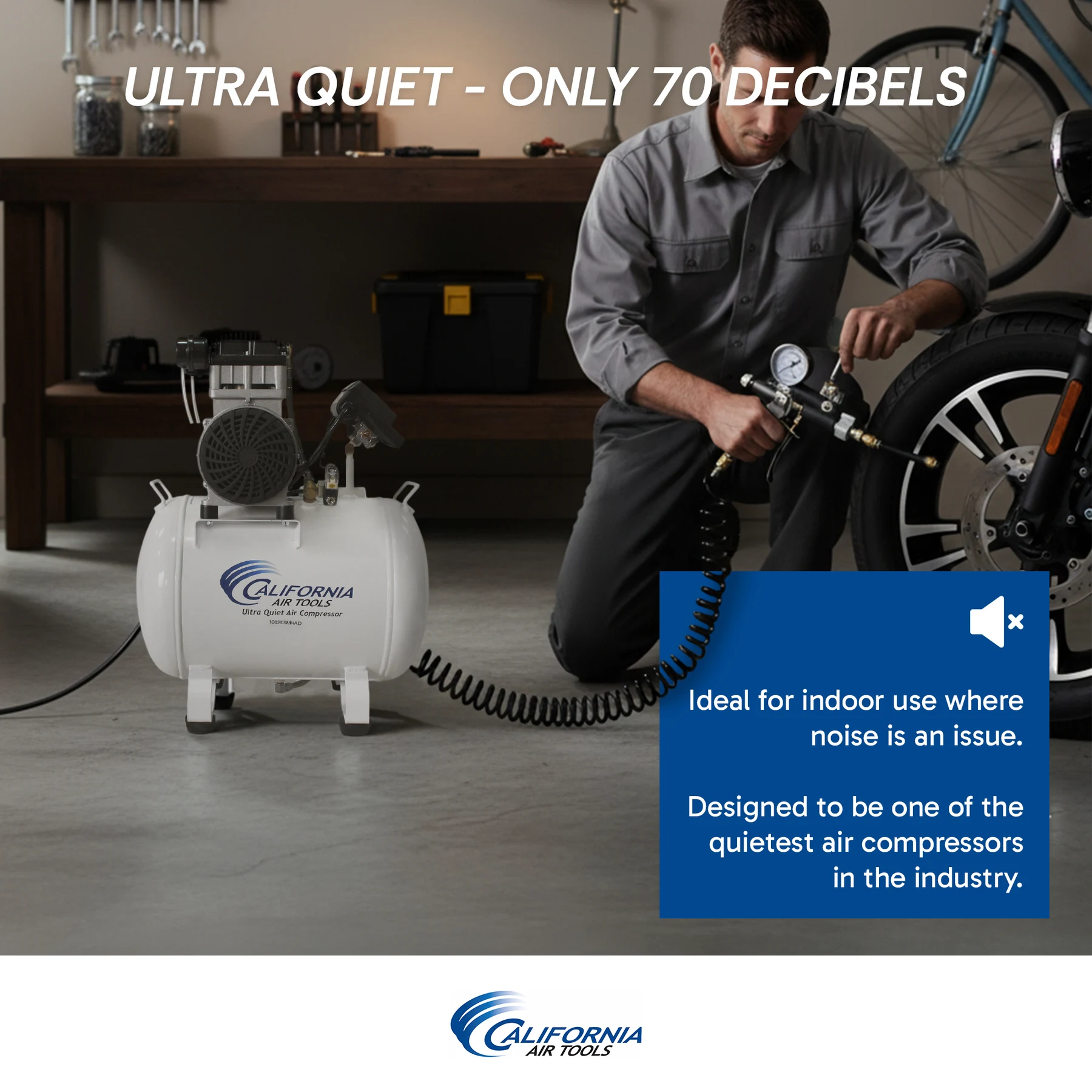 CALIFORNIA AIR TOOLS 10020SMHAD Powerful 2.0 Hp SMART Ultra Quiet & Oil-Free 10 Gallon Air Compressor with Automatic Drain Valve 26