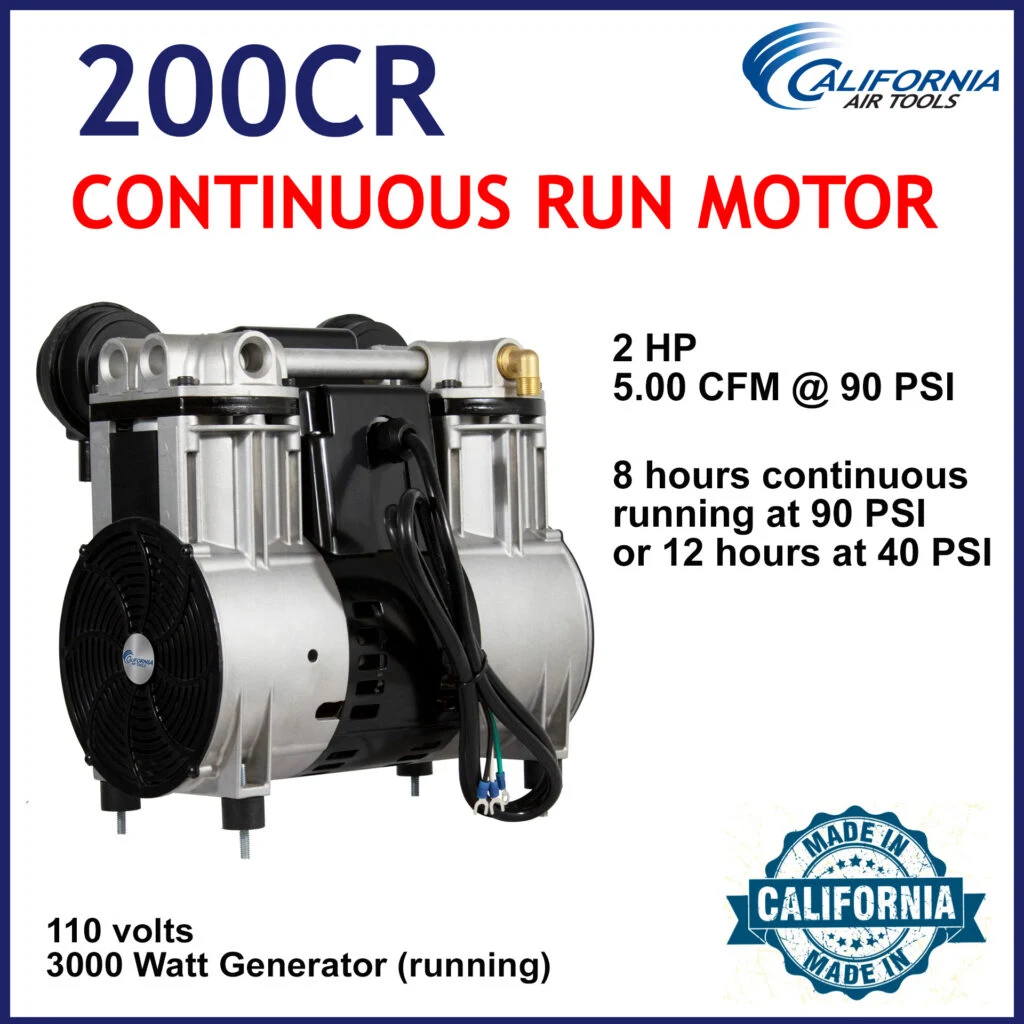 CALIFORNIA AIR TOOLS 200CR Continuous Run Ultra Quiet Oil-Free 2.0 Hp Motor/Pump (100% Duty Cycle)