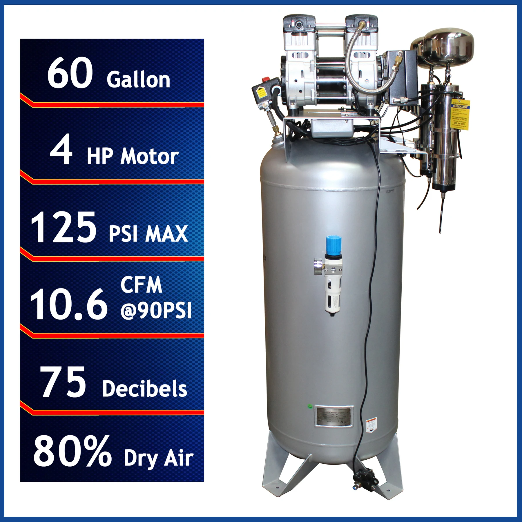 CALIFORNIA AIR TOOLS 60040DCAD Powerful 4.0 Hp Ultra Quiet & Oil-Free Air Compressor with 80% Air Drying System and Automatic Drain Valve