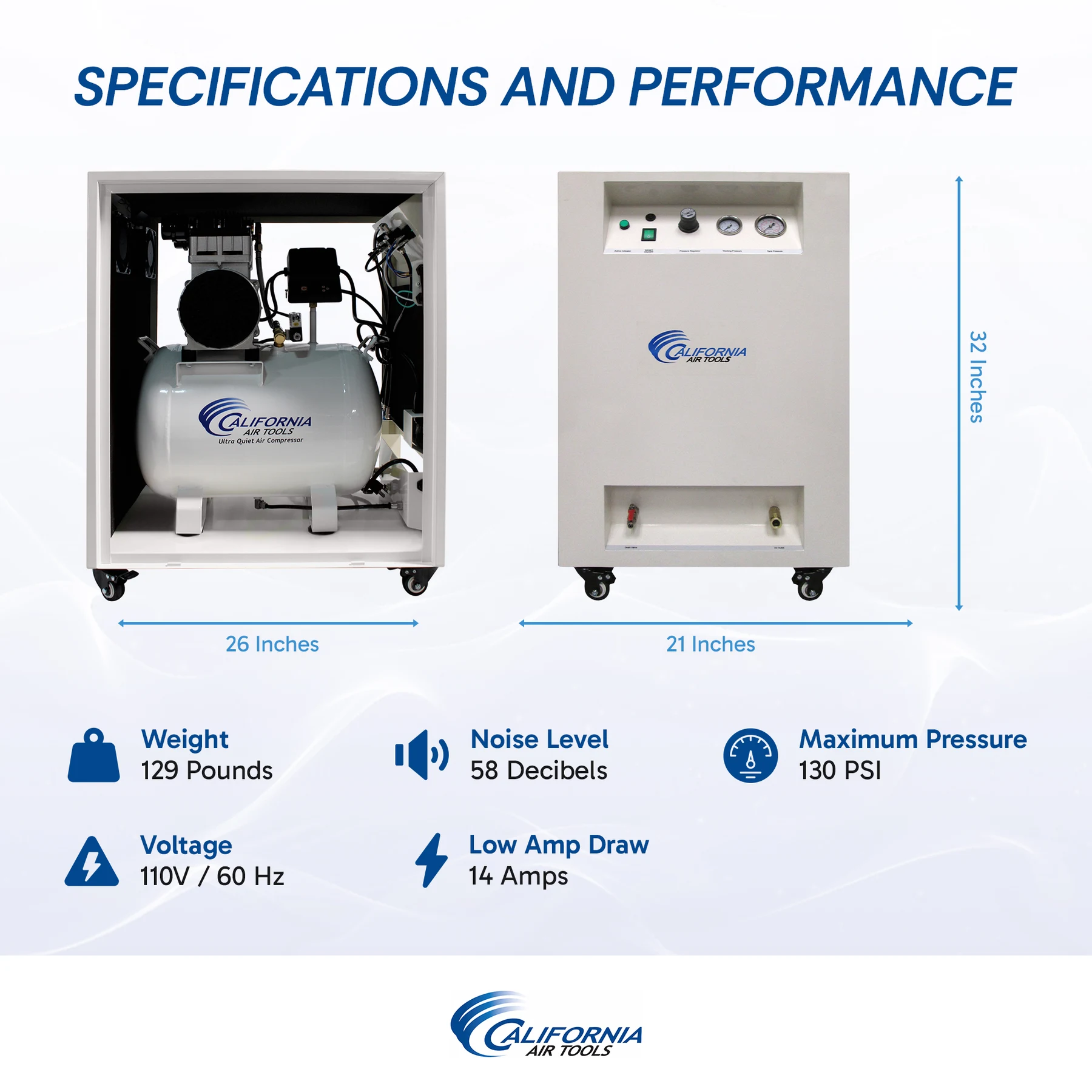 CALIFORNIA AIR TOOLS 10020SMSPC 2.0 Hp SMART Ultra-Quiet & Oil-Free 10 Gallon Air Compressor in Sound Proof Cabinet 17