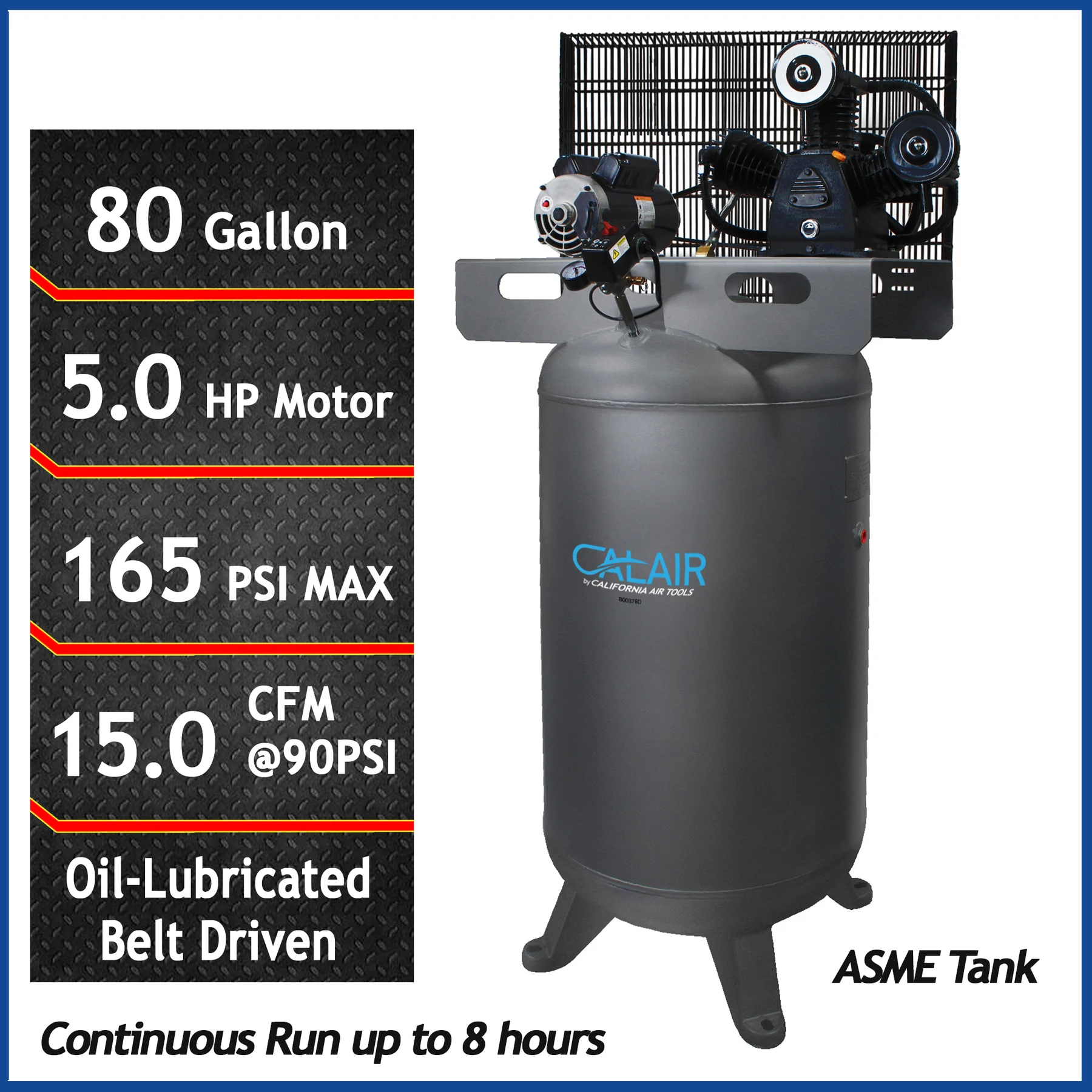 California Air Tools CALAIR 80050BD 80 Gal 5.0 hp One-Stage Oil-Lubricated Belt Driven Air Compressor