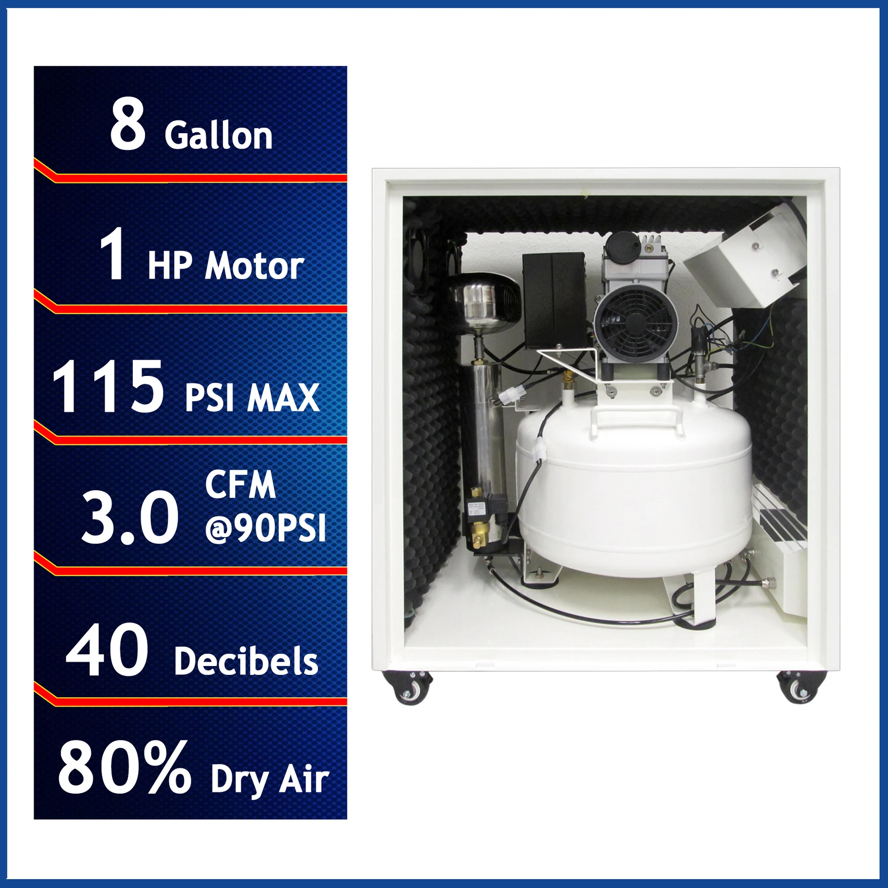 CALIFORNIA AIR TOOLS 8010DSPCAD 8 Gallon, 1.0 Hp Ultra Quiet & Oil-Free Air Compressor with 80% Air Dryer, Aftercooler and Sound Proof Cabinet