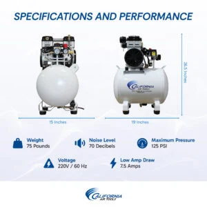 CALIFORNIA AIR TOOLS 10020CHAD-22060 Powerful 2.0 Hp Ultra Quiet, Oil-Free 10 Gallon Air Compressor with Automatic Drain Valve (220v 60hz)