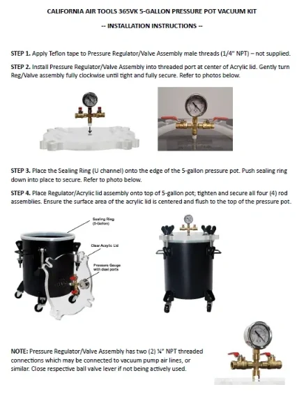California Air Tools 365VK 5-Gal Pressure Pot Vacuum Kit (Brand New) 5