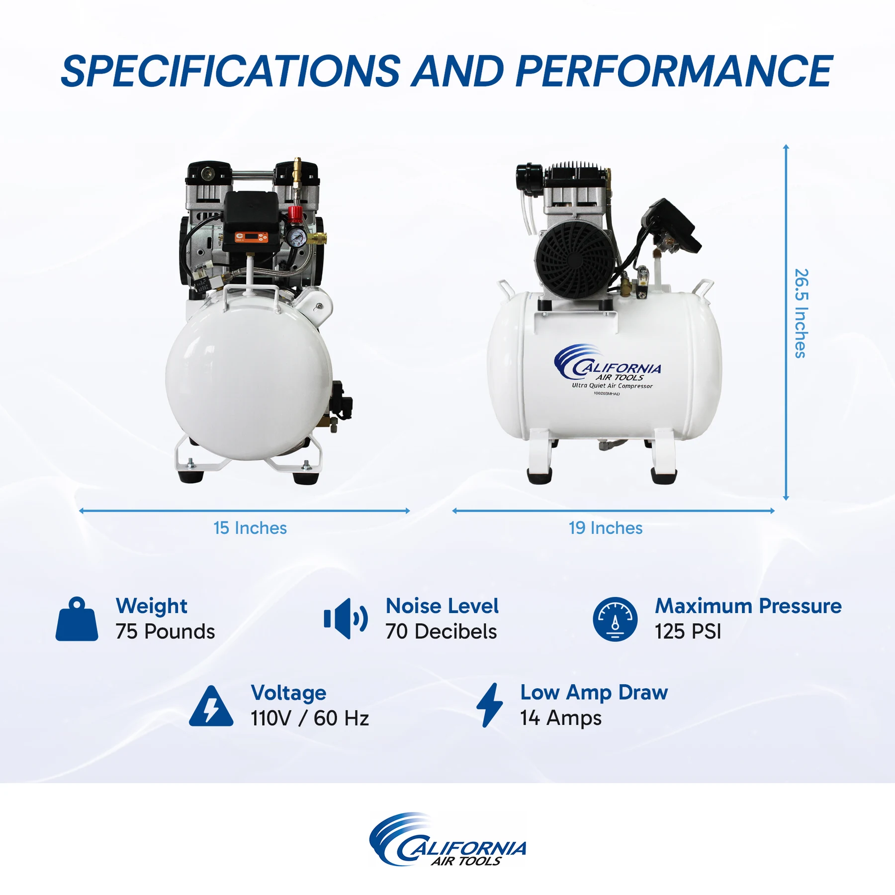 CALIFORNIA AIR TOOLS 10020SMHAD Powerful 2.0 Hp SMART Ultra Quiet & Oil-Free 10 Gallon Air Compressor with Automatic Drain Valve 21
