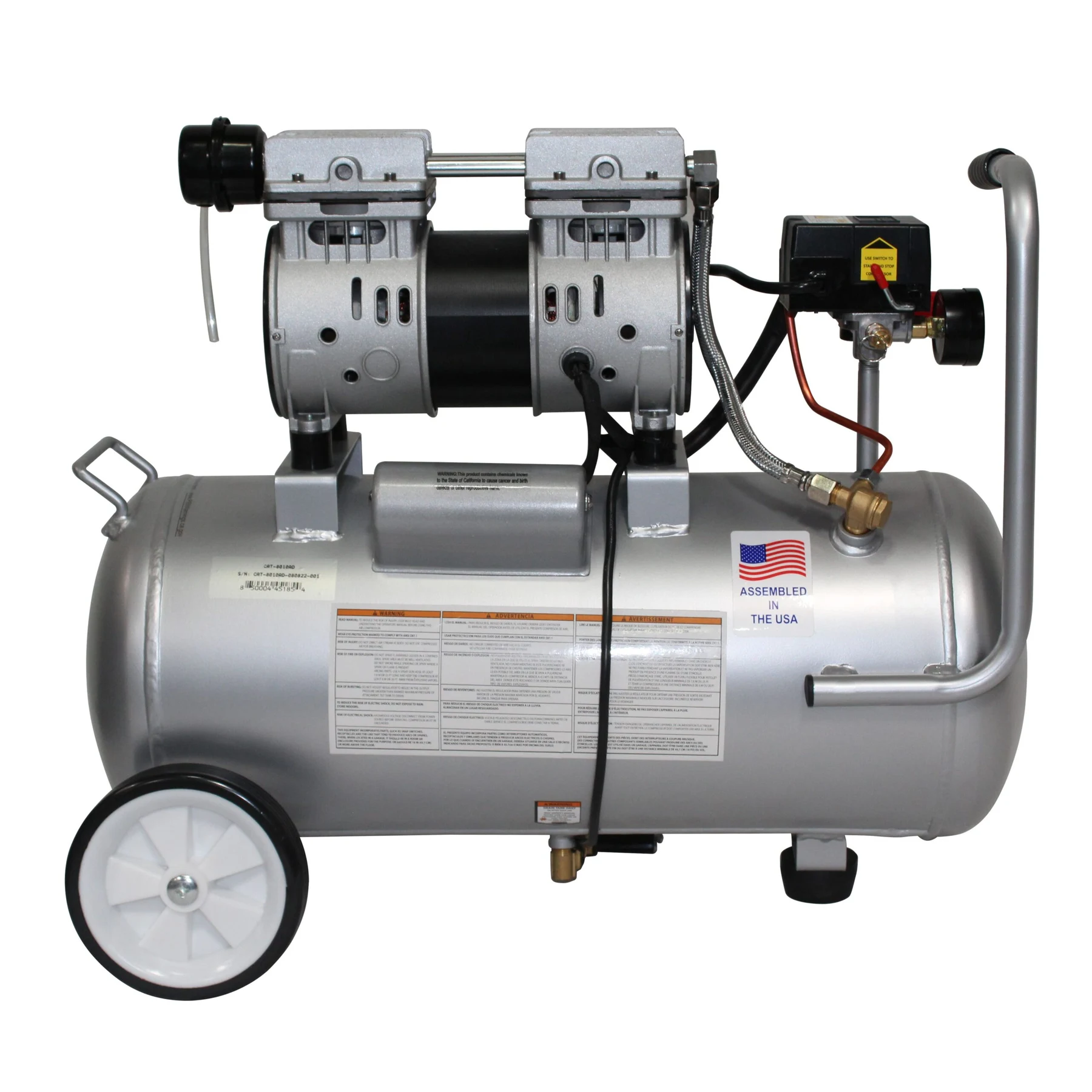 CALIFORNIA AIR TOOLS 8010AAD Ultra Quiet, Oil-Free, Lightweight 8-Gallon Aluminum Tank 1.0 Hp Air Compressor with Automatic Drain Valve 20