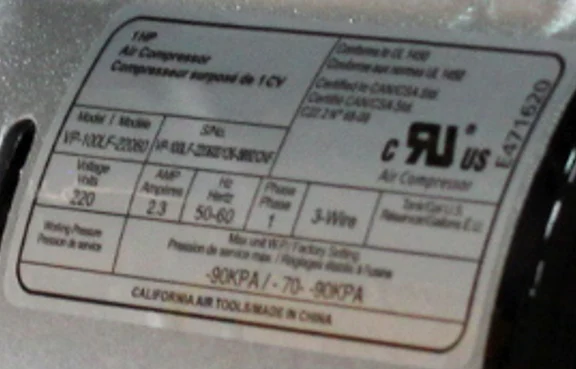 CALIFORNIA AIR TOOLS VP-100LF-22060 1.0 Hp Ultra Quiet & Oil-Free Vacuum Pump/Motor (220v 60hz) 13
