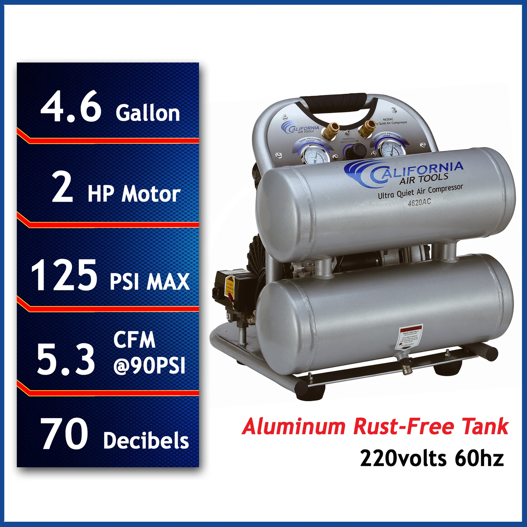 CALIFORNIA AIR TOOLS 4620AC-22060 Powerful 2.0 Hp Ultra Quiet & Oil-Free Air Compressor