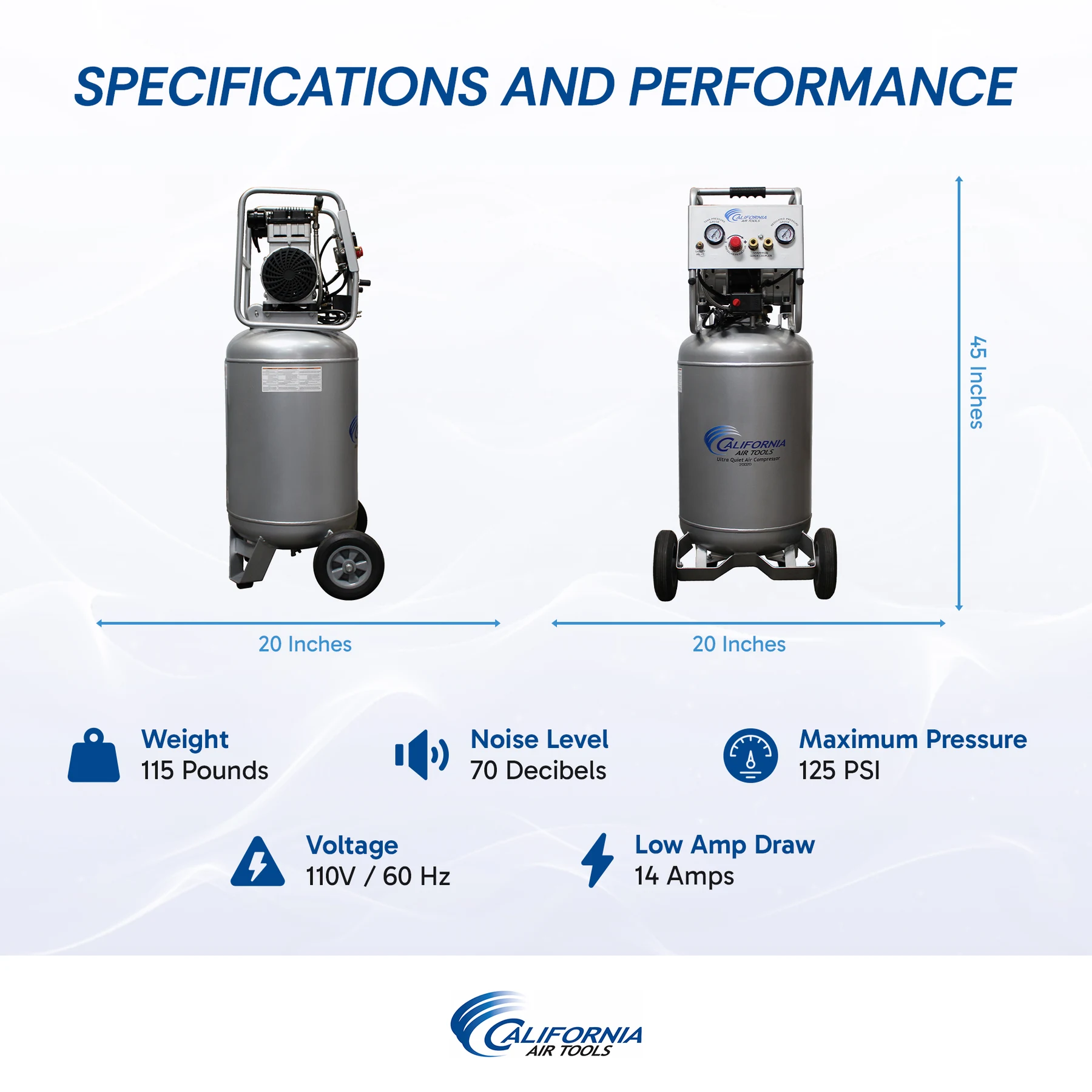 CALIFORNIA AIR TOOLS 20020AD Ultra Quiet, Oil-Free and Powerful 2.0 Hp Portable 20-Gallon Air Compressor 15