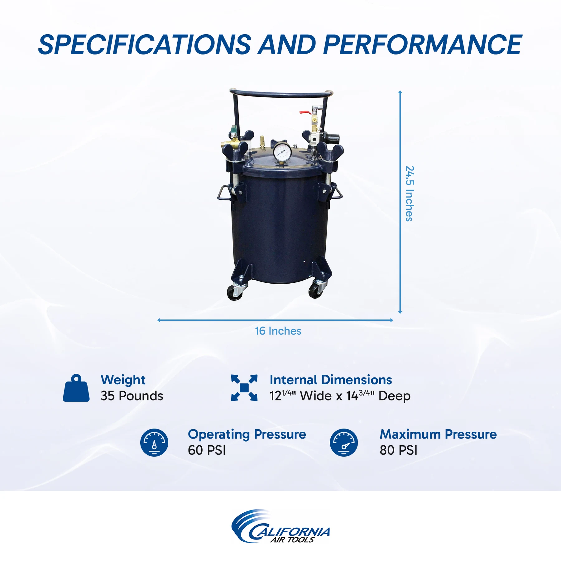 CALIFORNIA AIR TOOLS 365C 5 Gallon Pressure Pot for Resin Casting 12