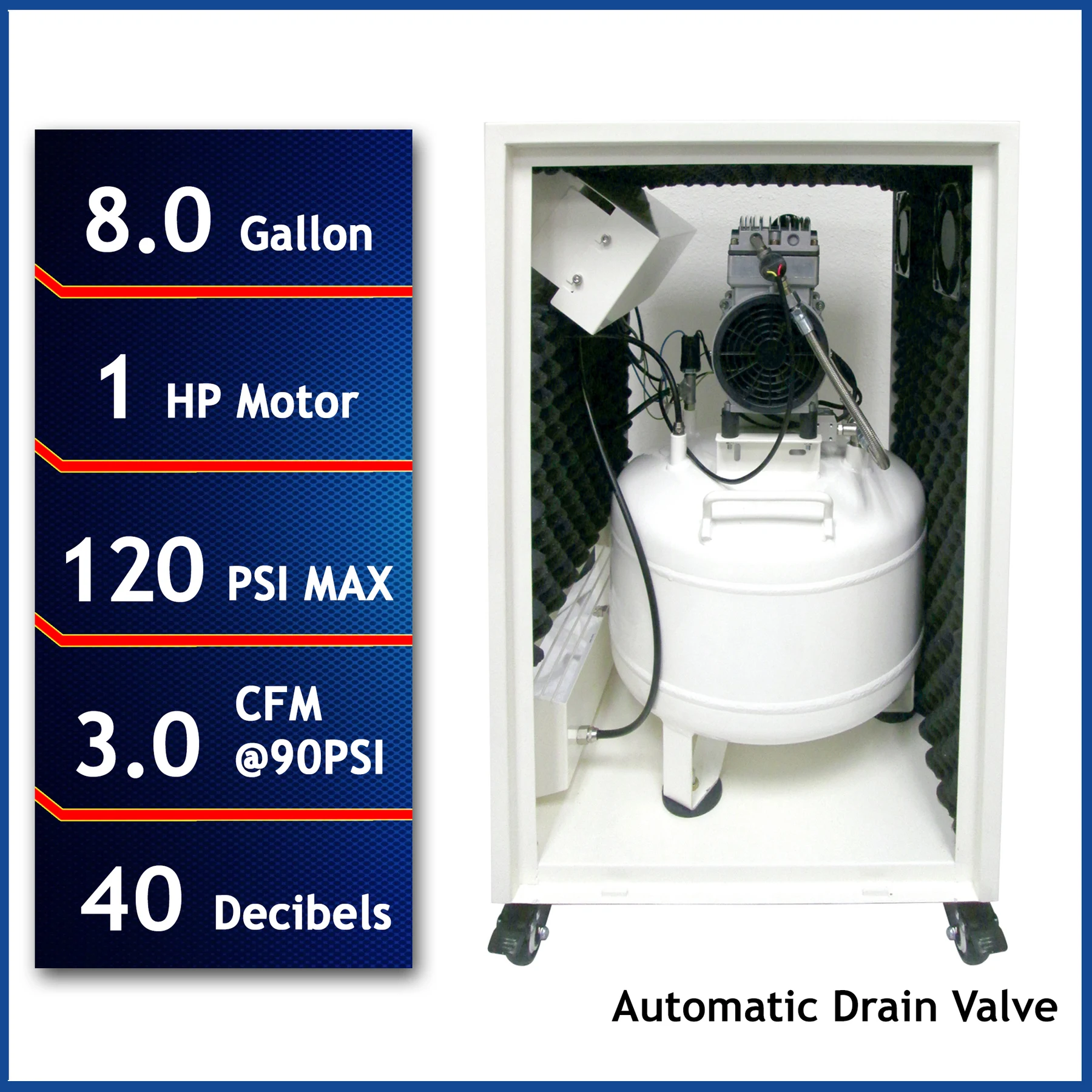 CALIFORNIA AIR TOOLS 8010SPCAD 1.0 Hp Ultra Quiet & Oil-Free 8 Gallon Air Compressor in Sound proof Cabinet with Auto Drain