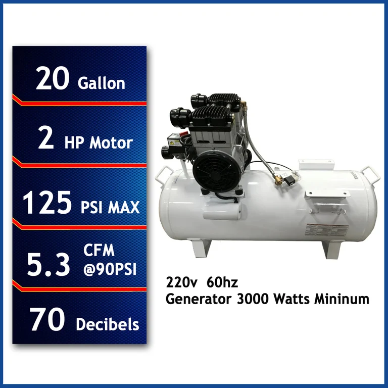 CALIFORNIA AIR TOOLS 20020CTR-22060 Ultra Quiet 70 dB, Powerful 2.0 Hp 20-Gallon Horizontal Oil-Free Air Compressor (220v 60hz)